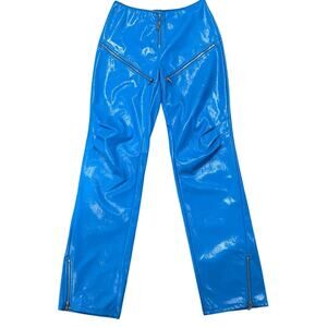 I. Am. Gia Isla Blue Zipper Pants Women's Rave Shiny Faux Leather, Size XS